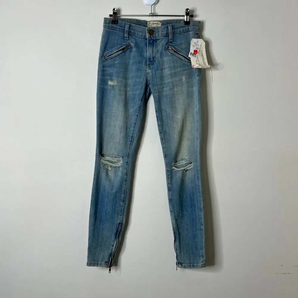 Current/Elliott The Silverlake Zip Skinny Jeans Light Wash Womens Size 24 Waist - Picture 2 of 14